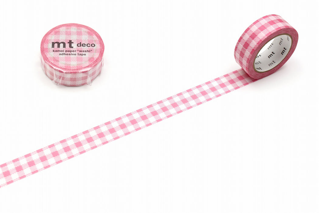 カモ井加工紙 マスキングテープ Kamoi　ストライプギンガムチェック・ピンクMT01D548 4971910313763（10セット）