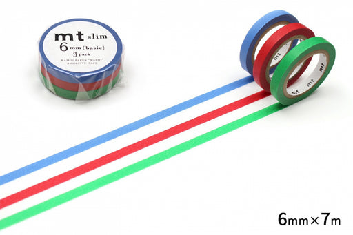 ブルー・レッド・グリーン MTSLIM14R カモ井加工紙 マスキングテープ Kamoi MTSLIM14R