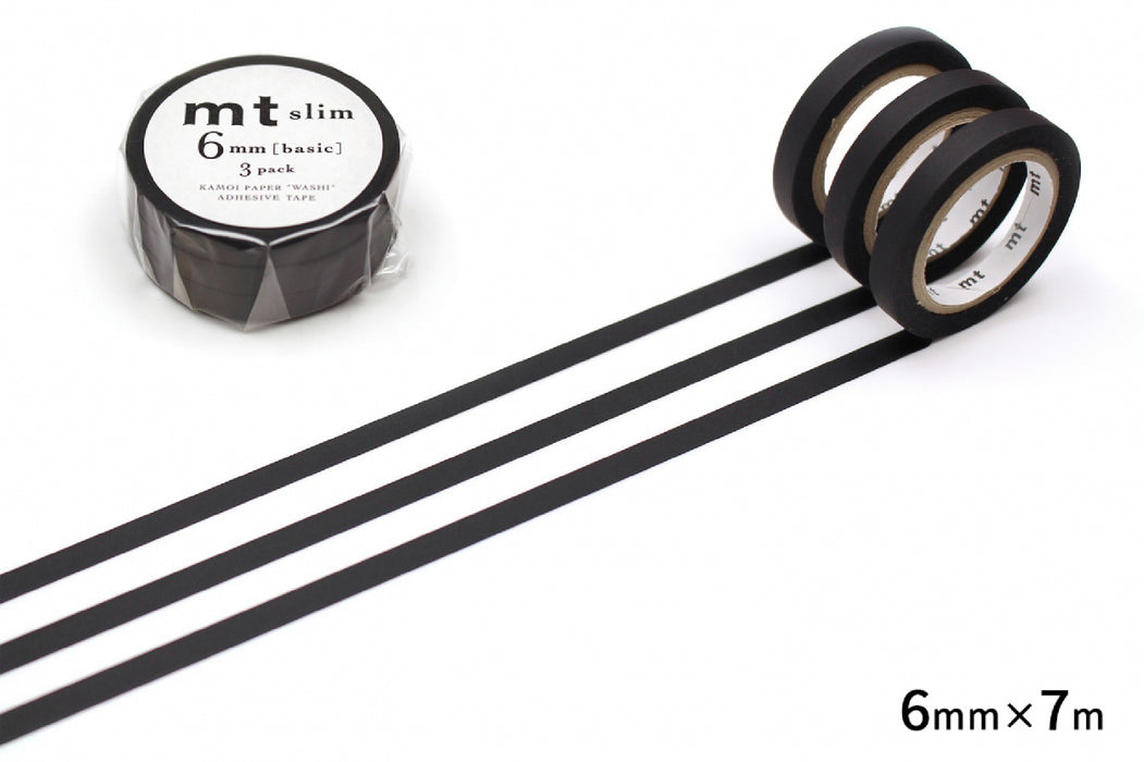 カモ井 マットブラック MTSLIM22R カモ井加工紙 マスキングテープ 6MM Kamoi MTSLIM22R（10セット）
