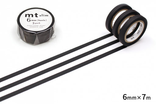 カモ井 マットブラック MTSLIM22R カモ井加工紙 マスキングテープ 6MM Kamoi MTSLIM22R（10セット）