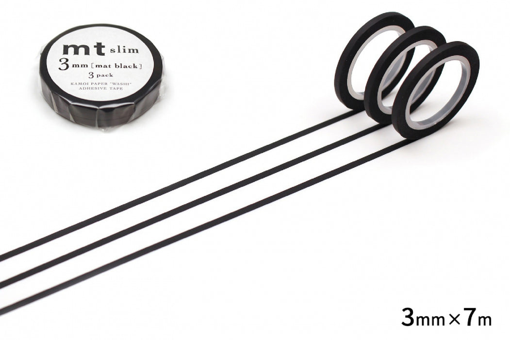 カモ井加工紙 マスキングテープ Kamoi　エムティースリム３ＭＭ　マットブラック MTSLIMS11R 4971910286715（10セット）