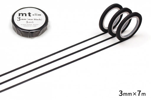 カモ井加工紙 マスキングテープ Kamoi　エムティースリム３ＭＭ　マットブラック MTSLIMS11R 4971910286715（10セット）
