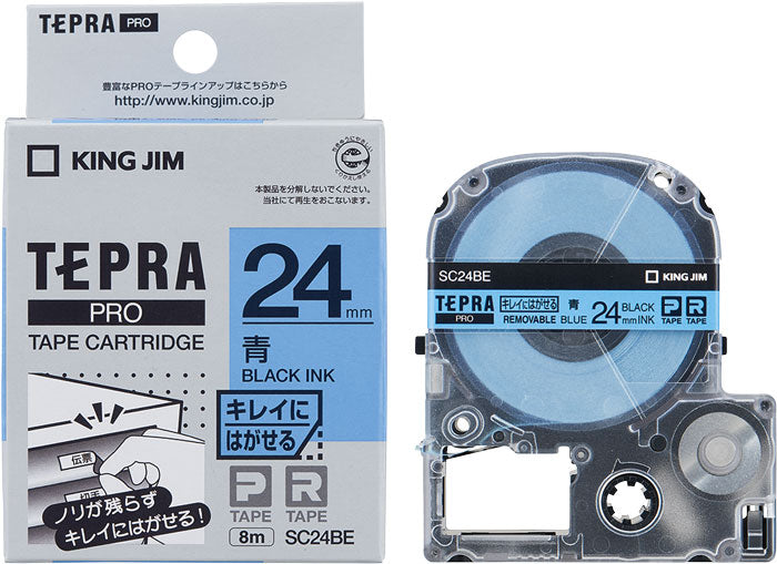 Cartuccia nastro Tepra PRO Etichetta pelabile in modo pulito 24 mm Testo nero blu SC24BE King Jim 4971660772759 (10 set)