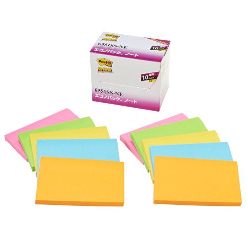 ポスト イット 強粘着ノート 75x127mm 90枚x10個 混色 6551SS-NE（10セット）