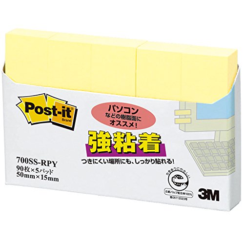 ポスト イット 強粘着見出し 50x15mm 90枚x5個 イエロー 700SS-RPY（10セット）