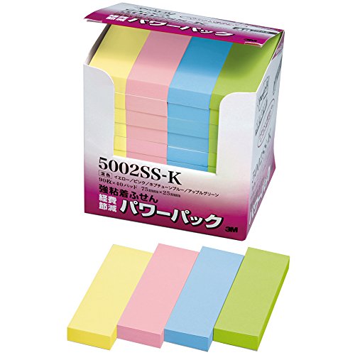 ポスト イット 強粘着ふせん 75x25mm 90枚x40個 4色混色 5002SS-K（10セット）