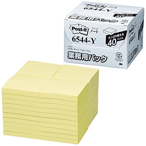 ポスト イット ノート 75x75mm 100枚x40個 イエロー 業務用 6544-Y（10セット）