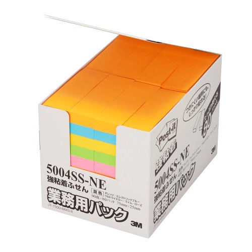 ポスト イット 強粘着ふせん 75x25mm 90枚x80個 5色 業務用 5004SS-NE（10セット）
