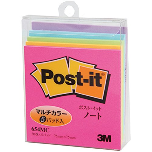 ポスト イット ノート 75x75mm 30枚x蛍光5色 654MC（10セット）