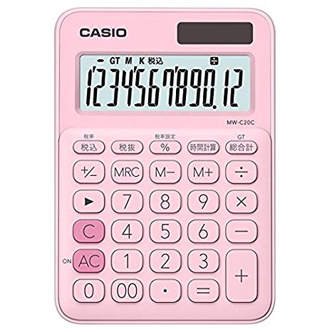 カシオ 電卓 12桁 （ペールピンク）CASIO カラフル電卓 ミニジャストタイプ MW-C20C-PK（10セット）