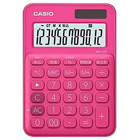 カシオ 電卓 12桁 （ビビッドピンク）CASIO カラフル電卓 ミニジャストタイプ MW-C20C-RD（10セット）