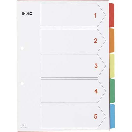 テージー カラーインデックスPP A4 2穴 5山 IN-1405（10セット）