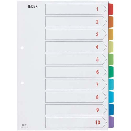 テージー カラーインデックスPP A4 2穴 10山 IN-1410（10セット）