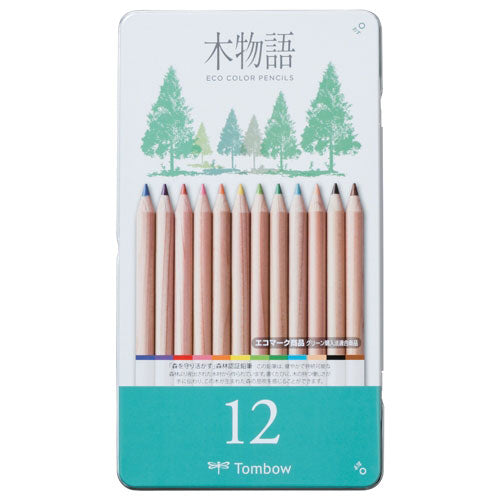トンボ鉛筆 木物語S 缶入色鉛筆 12色 ひらがな/カタカナ 丸軸（10セット）
