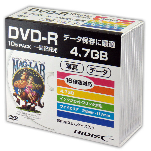 ハイディスク データ用DVD-R 4.7GB 16倍速 5mmスリムケース HDDR47JNP10SC(10枚入) 磁気研究所 4984279120590（10セット）