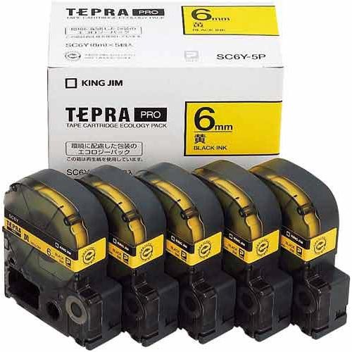 キングジム テープカートリッジ テプラPRO SC6Y-5P 6mm 5個 黄/黒文字（10セット）