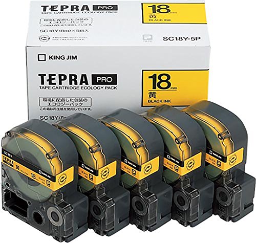 キングジム テープカートリッジ テプラPRO SC18Y-5P 18mm 5個 黄/黒文字（10セット）