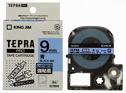 キングジム テープカートリッジ テプラPRO 強粘着 9mm SC9BW 青（10セット）