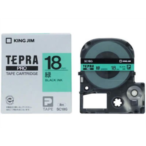 テプラPRO テープカートリッジ パステル SC18G 緑/黒文字 テープ幅:18mm（10セット）