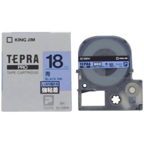 キングジム テープカートリッジ テプラPRO SC18BW 強粘着 18mm 青（10セット）