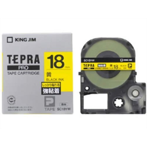 キングジム テープカートリッジ テプラPRO 強粘着 18mm SC18YW 黄（10セット）