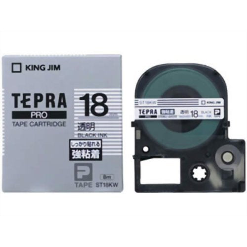 キングジム テープカートリッジ テプラPRO ST18KW 強粘着 18mm 透明（10セット）