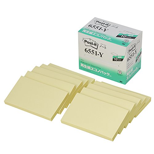 ポスト イット ノート 75x127mm 100枚x10個 イエロー 6551-Y（10セット）