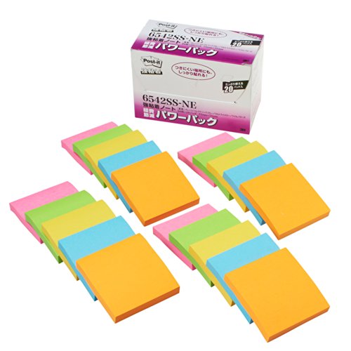ポスト イット 強粘着ノート 75x75mm 90枚x20個 蛍光 6542SS-NE（10セット）