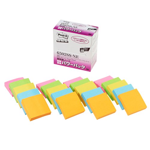 ポスト イット 強粘着ノート 50x50mm 90枚x20個 蛍光 6502SS-NE（10セット）