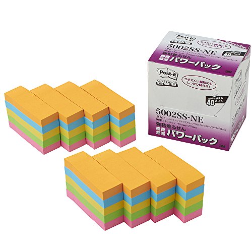 ポスト イット 強粘着ふせん 75x25mm 90枚x40個 蛍光 5002SS-NE（10セット）