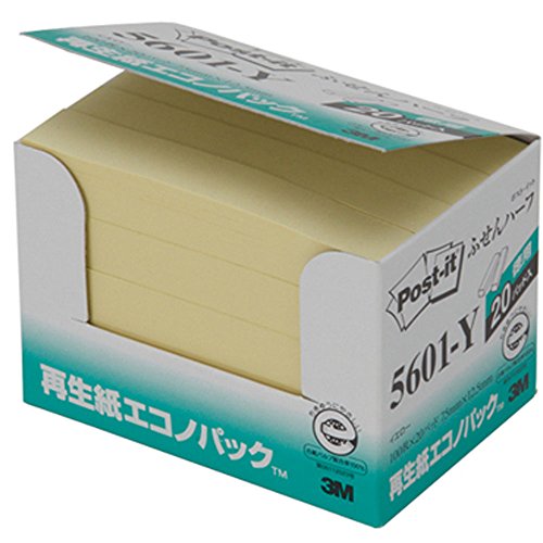 ポスト イット ふせん 75x12.5mm 100枚x20個 イエロー 5601-Y（10セット）