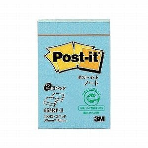 スリーエムジャパン ポスト イット再生紙ノート ３８×５０ 青 ２冊（10セット）