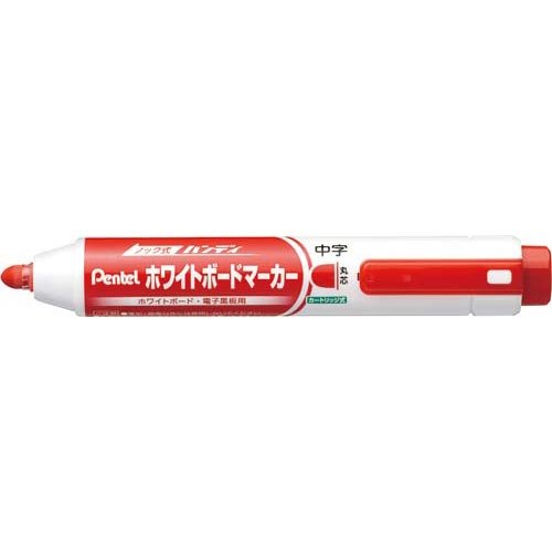 ぺんてる Pentel ノック式 ハンディホワイトボードマーカー 丸芯 中字 赤 [1本] MWXN5M-B（10セット）