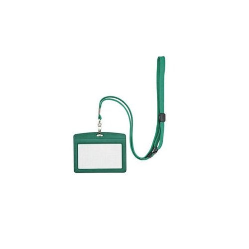 オープン 吊り下げ名札 レザー調 ヨコ（名刺サイズ） 緑 N-123P-GN（10セット）