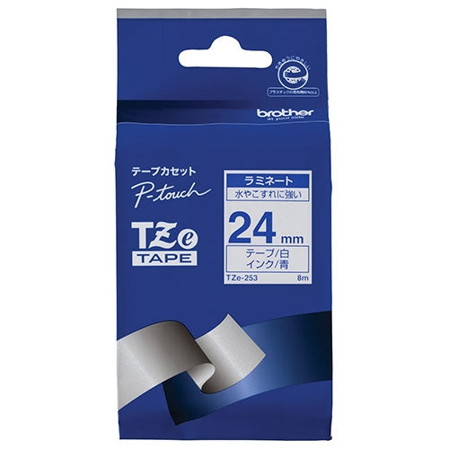 Brother Brieventape TZe-253 Wit met Blauwe Letters 24mm 4977766702003
