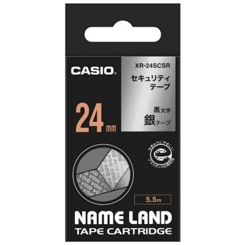 Nastro per etichette per computer Casio XR-24SCSR Nastro nero con lettera argento 24 mm 4549526601781