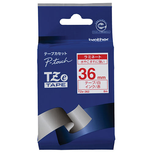 ブラザー 文字テープ TZe-262白に赤文字 36mm 4977766702034