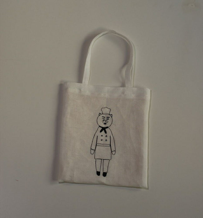 Kurashiki Design Sennokoto Mini sac brodé en lin (cochon cuisinier)