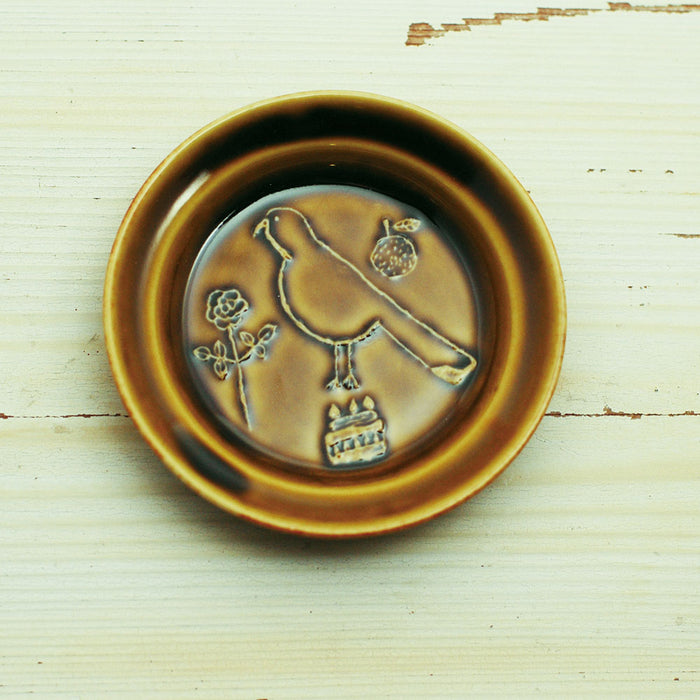 倉敷意匠 トラネコボンボン ラウンド豆皿（トリ・マスタード）