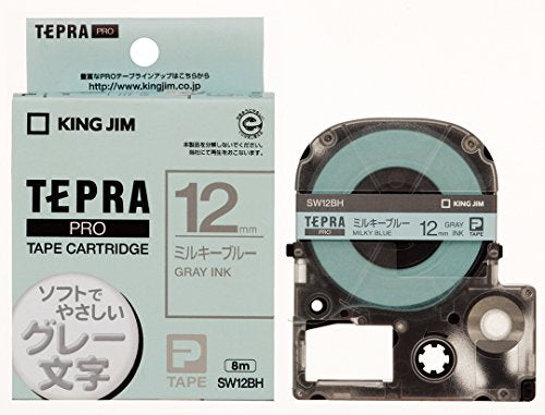 キングジム テープカートリッジ テプラPRO 12mm SW12BH ミルキーブルー グレー文字
