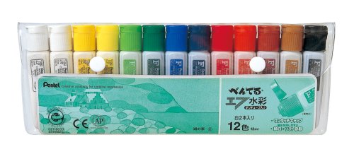 ぺんてる Pentel 絵の具 12色セット 白2本つき WFC3-12