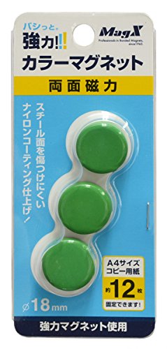 マグエックス 強力カラーマグネット 直径18mm 緑 3個 マグエックス 4535627513030