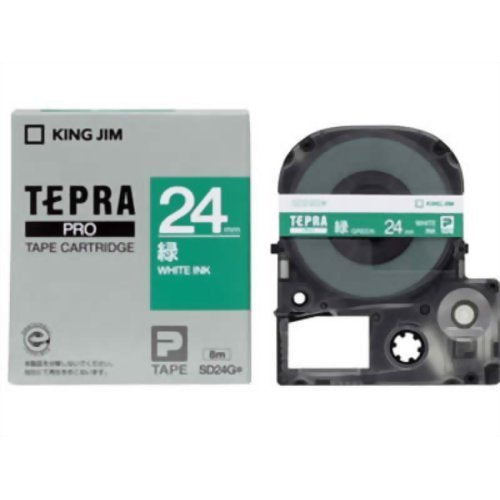 Лента King Jim Tepra PRO SD24G (ярко-зеленые/белые буквы, ширина 24 мм)