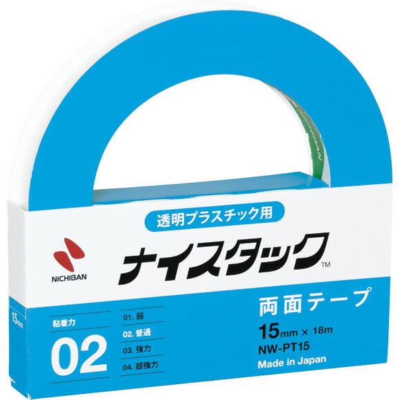 Nichiban Niistac Transparent Plastic Large-rolled double-sided tape 15mm x 18m NW-PT15