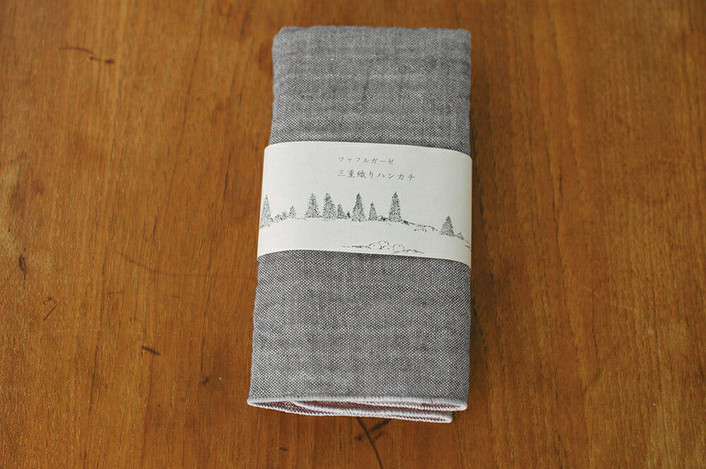 倉敷意匠 ﾜｯﾌﾙｶﾞｰｾﾞ ﾊﾝｶﾁ (杢ｸﾞﾚｰ×灰色)