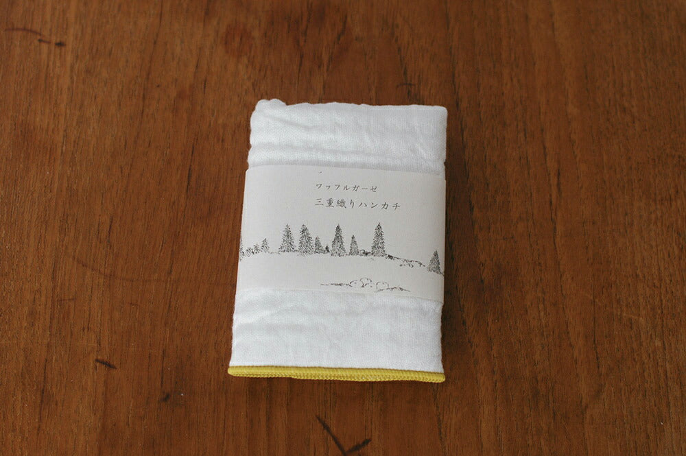 倉敷意匠 ﾜｯﾌﾙｶﾞｰｾﾞ ﾐﾆﾊﾝｶﾁ (白×辛子色)