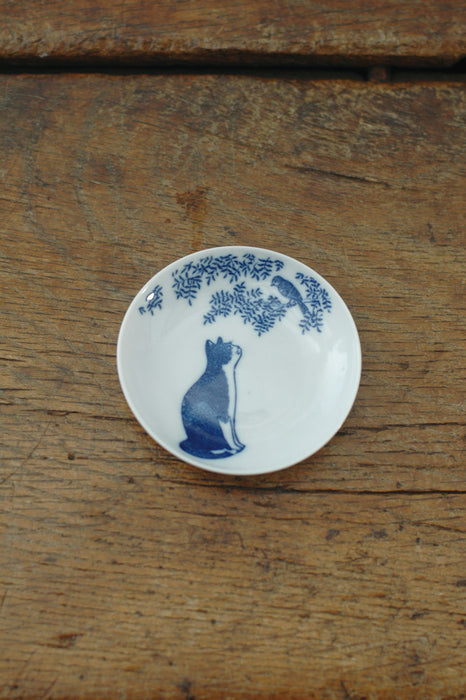 倉敷意匠-ユカワアツコ-銅版絵付け-9ｃｍプレート-小鳥と猫-6セットTAGSTATIONERY タグステーショナリー オフィスジャパン OFFICEJAPAN 