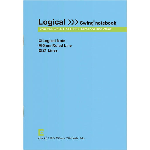 ﾉ-A603Bスイング・ロジカルカラーノート　A6　B罫　32枚　ブルー ナカバヤシ