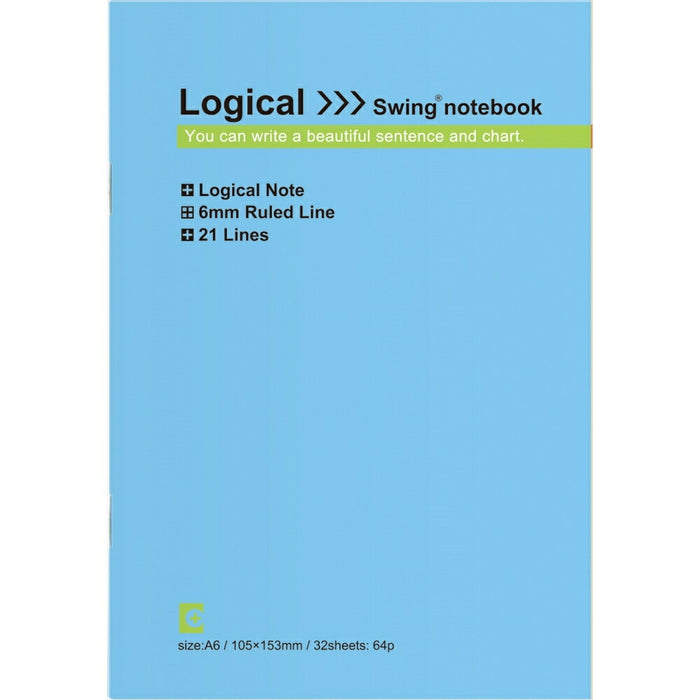 ﾉ-A603Bスイング・ロジカルカラーノート　A6　B罫　32枚　ブルー ナカバヤシ